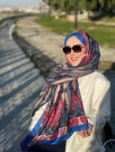 Etnik Desen Queen Şal Saks Mavi thumbnail 3
