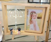 Ahşap Çerçeveli Çift Taraflı Işıklı Masaüstü Fotoğraf Çerçevesi (26.5x23.6 cm) BEBEKLİ thumbnail 1