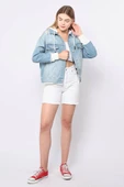 Kadın Garnili Oversize Jean Ceket Açık Mavi thumbnail 3
