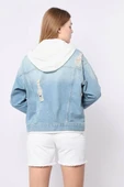 Kadın Garnili Oversize Jean Ceket Açık Mavi thumbnail 4