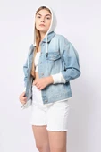 Kadın Garnili Oversize Jean Ceket Açık Mavi thumbnail 6