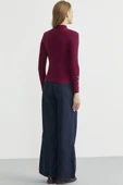 Fitilli Dik Yaka Basic Triko Kazak - Bordo thumbnail 6