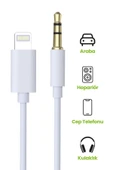 Jopus iPhone Uyumlu Lightning to 3.5mm Aux Kablosu Tak Çalıştır Beyaz 1 Metre thumbnail 3
