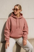 Kadın Kapüşonlu Cepli Mercan Sweatshirt thumbnail 1