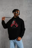 Erkek Eldiven Baskılı Kapüşonlu Sweat - Siyah thumbnail 2