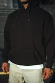 Üç İplik Penye Kapşonlu Basic SweatShirt - Siyah thumbnail 3