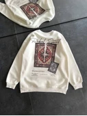 Bisiklet Yaka Baskılı SweatShirt - Beyaz thumbnail 2