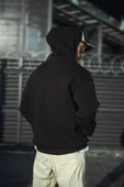 Üç İplik Penye Kapşonlu Basic SweatShirt - Siyah thumbnail 2