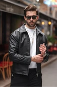 Basic Oversize Deri Ceket - Çift Fermuarlı İkonik Tasarım thumbnail 6