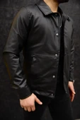 Basic Slim Fit Çıt Çıtlı Deri Ceket - Sade ve Şık Tasarım thumbnail 4