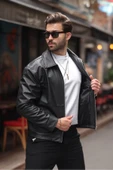 Basic Oversize Deri Ceket - Çift Fermuarlı İkonik Tasarım thumbnail 7