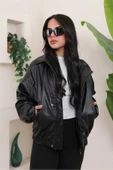 Oversize Vintage Bomber Deri Ceket thumbnail 4