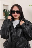 Oversize Vintage Bomber Deri Ceket thumbnail 7