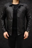 Basic Slim Fit Çıt Çıtlı Deri Ceket - Sade ve Şık Tasarım thumbnail 2