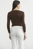 Fitilli Crop Triko Kazak - Kahve thumbnail 5