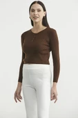 Fitilli Crop Triko Kazak - Kahve thumbnail 4