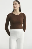 Fitilli Crop Triko Kazak - Kahve thumbnail 3