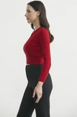 Fitilli Crop Triko Kazak - Kırmızı thumbnail 4