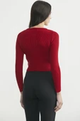 Fitilli Crop Triko Kazak - Kırmızı thumbnail 6
