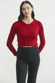 Fitilli Crop Triko Kazak - Kırmızı thumbnail 3