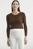 Fitilli Crop Triko Kazak - Kahve thumbnail 2