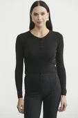 Fitilli Crop Triko Kazak - Siyah thumbnail 1