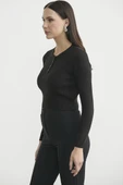 Fitilli Crop Triko Kazak - Siyah thumbnail 3