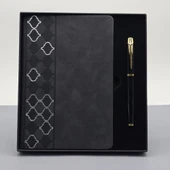 Desenli Siyah Deri Defter Kalem Set thumbnail 1