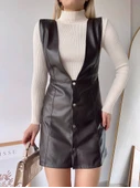 Deri jile elbise kahve w24796 thumbnail 2