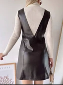 Deri jile elbise kahve w24796 thumbnail 4