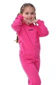 Kapüşonlu Hello Nakış Baskılı Basic Pembe Çocuk Eşofman Takımı thumbnail 6