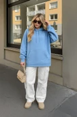 Kadın Kapüşonlu Cepli Mavi Tunik Sweatshirt thumbnail 1