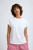 Kadın Yarasa Kol Basic Beyaz T-shirt thumbnail 1