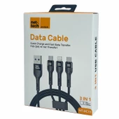 Nettech NT-DC13 İp Örgü 100 Cm USB To Micro + Lightning + Type-C Şarj ve Data Kablosu NT-DC13 thumbnail 3
