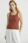 Saç Örgü Kare Yaka Triko Atlet - Taba thumbnail 2