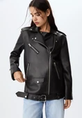 Stradivarius Oversize suni deri biker ceket thumbnail 4