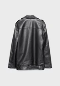 Stradivarius Oversize suni deri biker ceket thumbnail 6