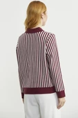 Çizgi Detaylı Yakalı Triko Ceket - Bordo thumbnail 6