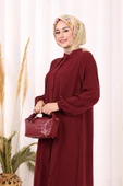 Boydan Düğmeli Elbise 6045 Bordo thumbnail 5