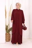 Boydan Düğmeli Elbise 6045 Bordo thumbnail 1