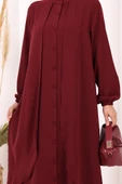 Boydan Düğmeli Elbise 6045 Bordo thumbnail 6