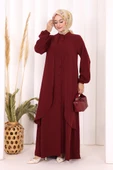 Boydan Düğmeli Elbise 6045 Bordo thumbnail 2