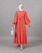 4945 STİLFE ÖNÜ DÜĞMELİ TENCEL ELBİSE thumbnail 1