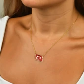 Türk Bayrağı Mineli Gümüş Kolye - Rose thumbnail 2