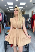 V yaka Eteği Katlı Mini Elbise thumbnail 1