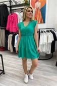 V yaka Eteği Katlı Mini Elbise thumbnail 8