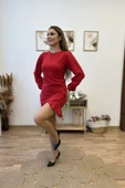 Eteği Volanlı Mini Krep Elbise thumbnail 12