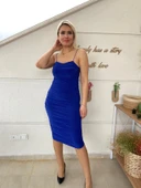 Yan Büzgü Detaylı İnce Askılı Sandy Elbise thumbnail 12