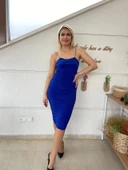 Yan Büzgü Detaylı İnce Askılı Sandy Elbise thumbnail 11