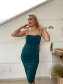 Yan Büzgü Detaylı İnce Askılı Sandy Elbise thumbnail 8